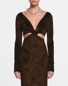 Zanee Cut-Out Crushed-Velvet Dress | Dark Brown