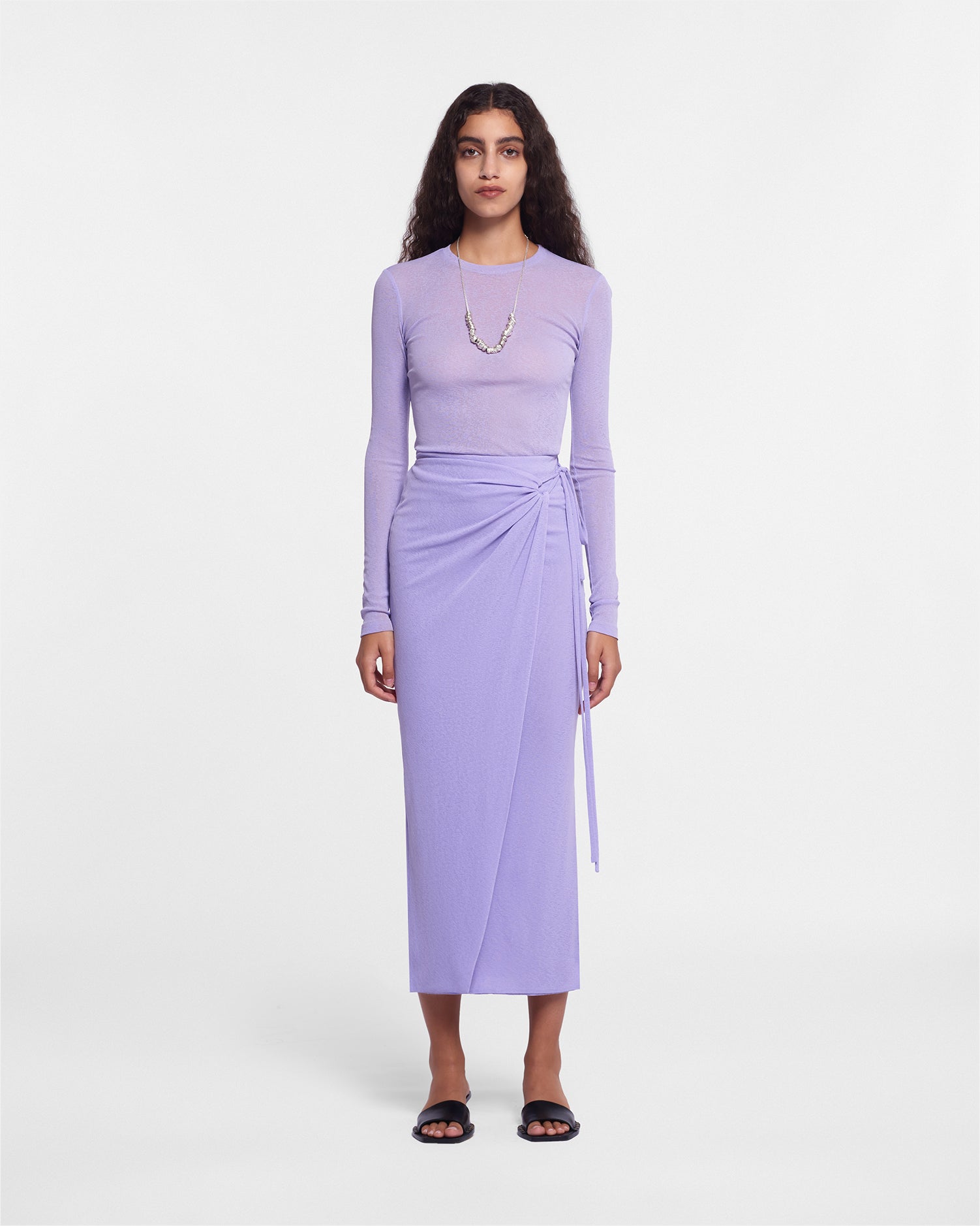 Inaya Mesh-Jersey Wrap Midi Skirt | Lavender