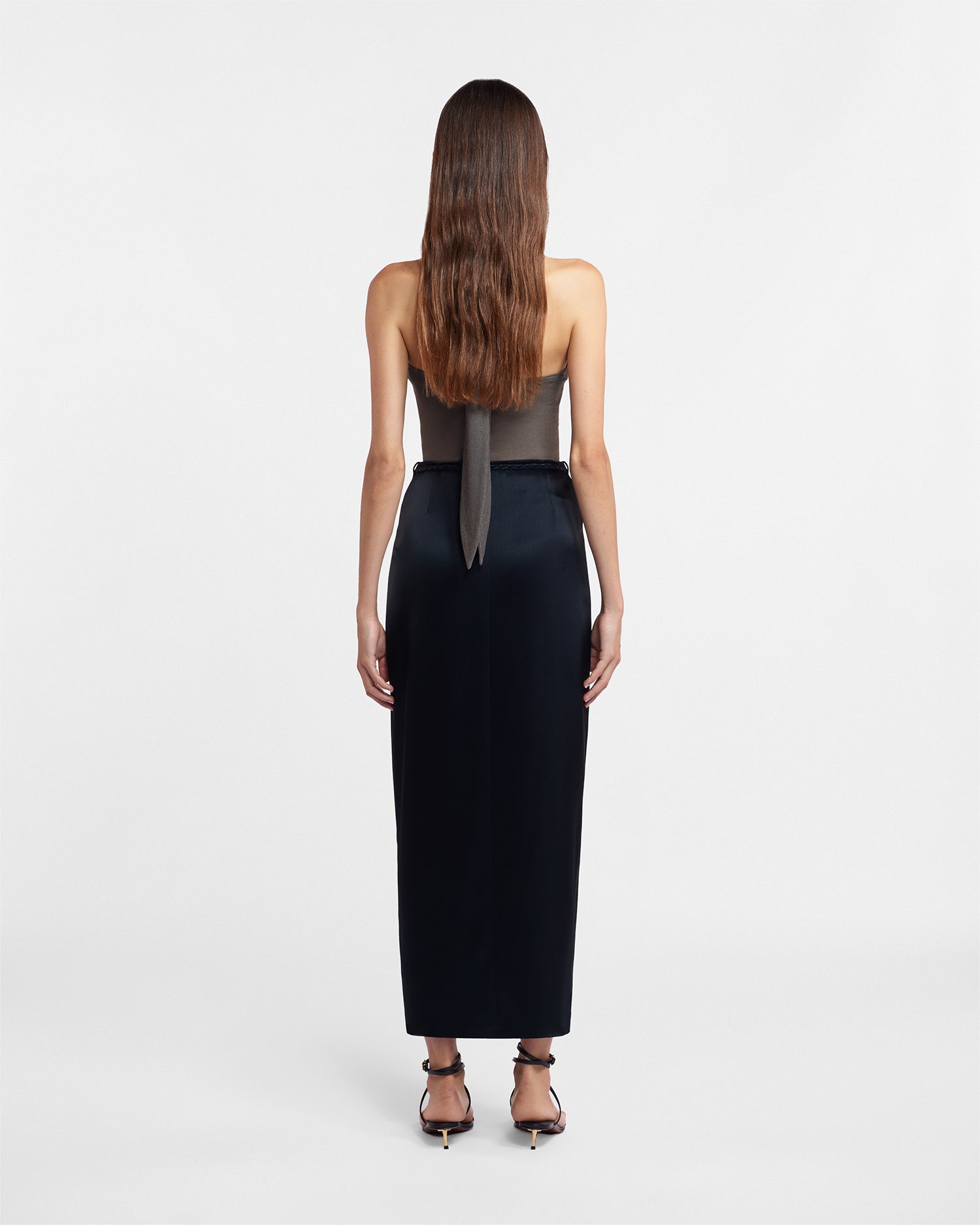 Racha Slip Satin Wrap Skirt | Black