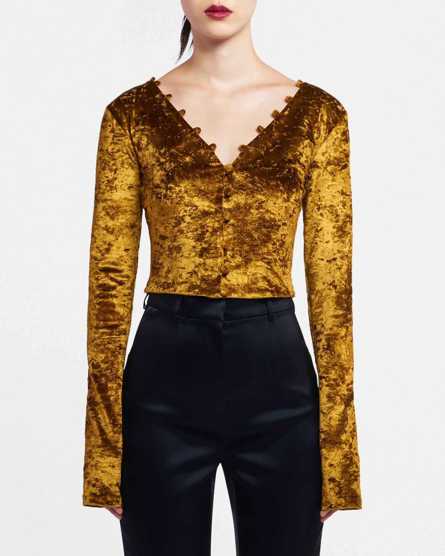 Womens | Linna Crushed Velvet Top | Curry Crushed Velvet