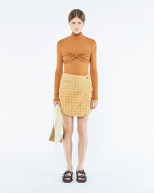 Casna Laser Faded Monogram Camel Skirt | Denim