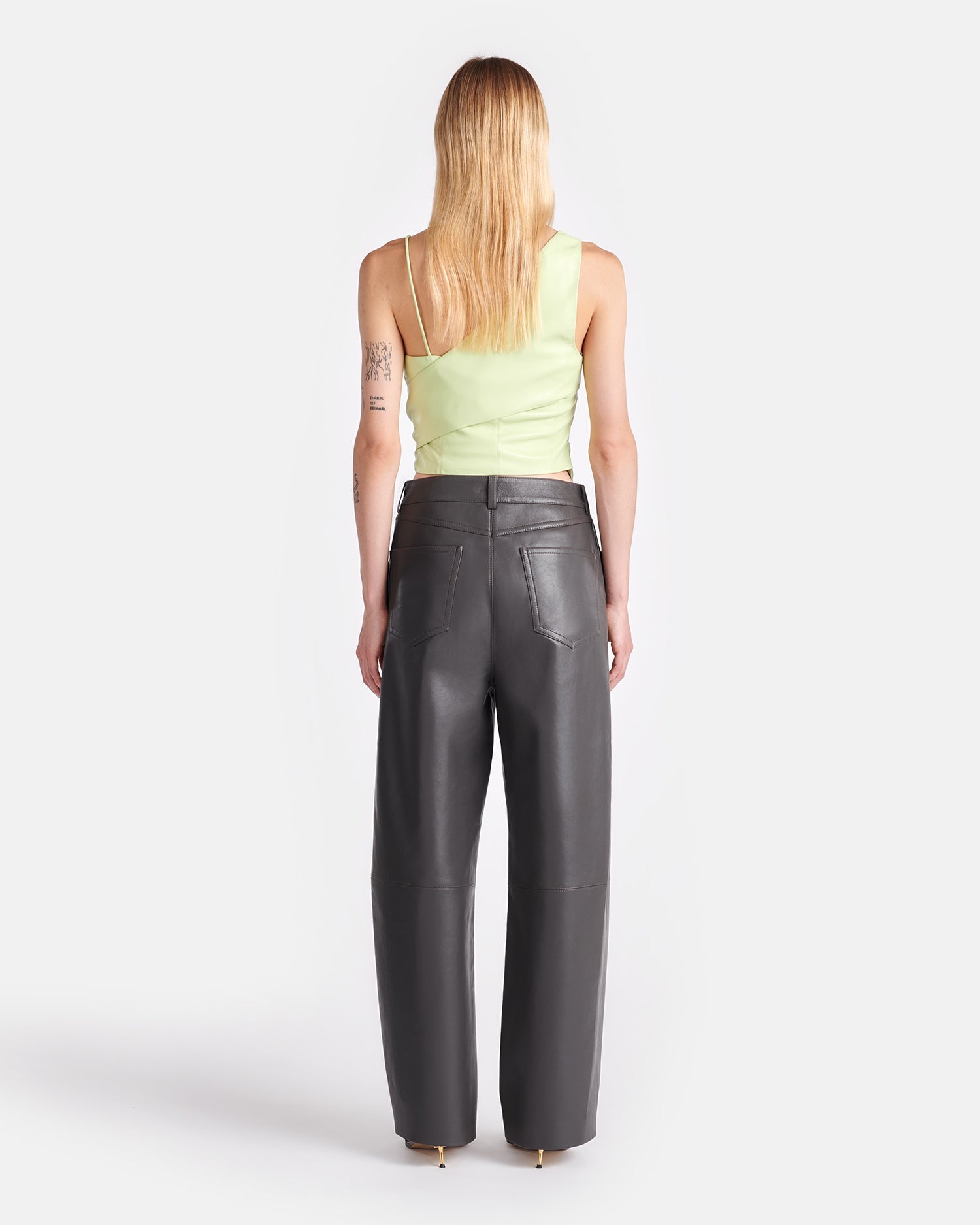 Chudel Asymmetric Okobor Alt-Leather Top | Shadow Lime