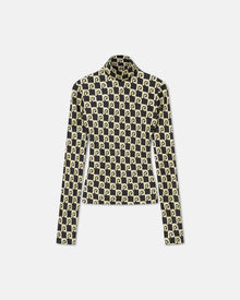 Womens | Mikela Printed Silk-Twill Turtleneck Top | Diamond Check