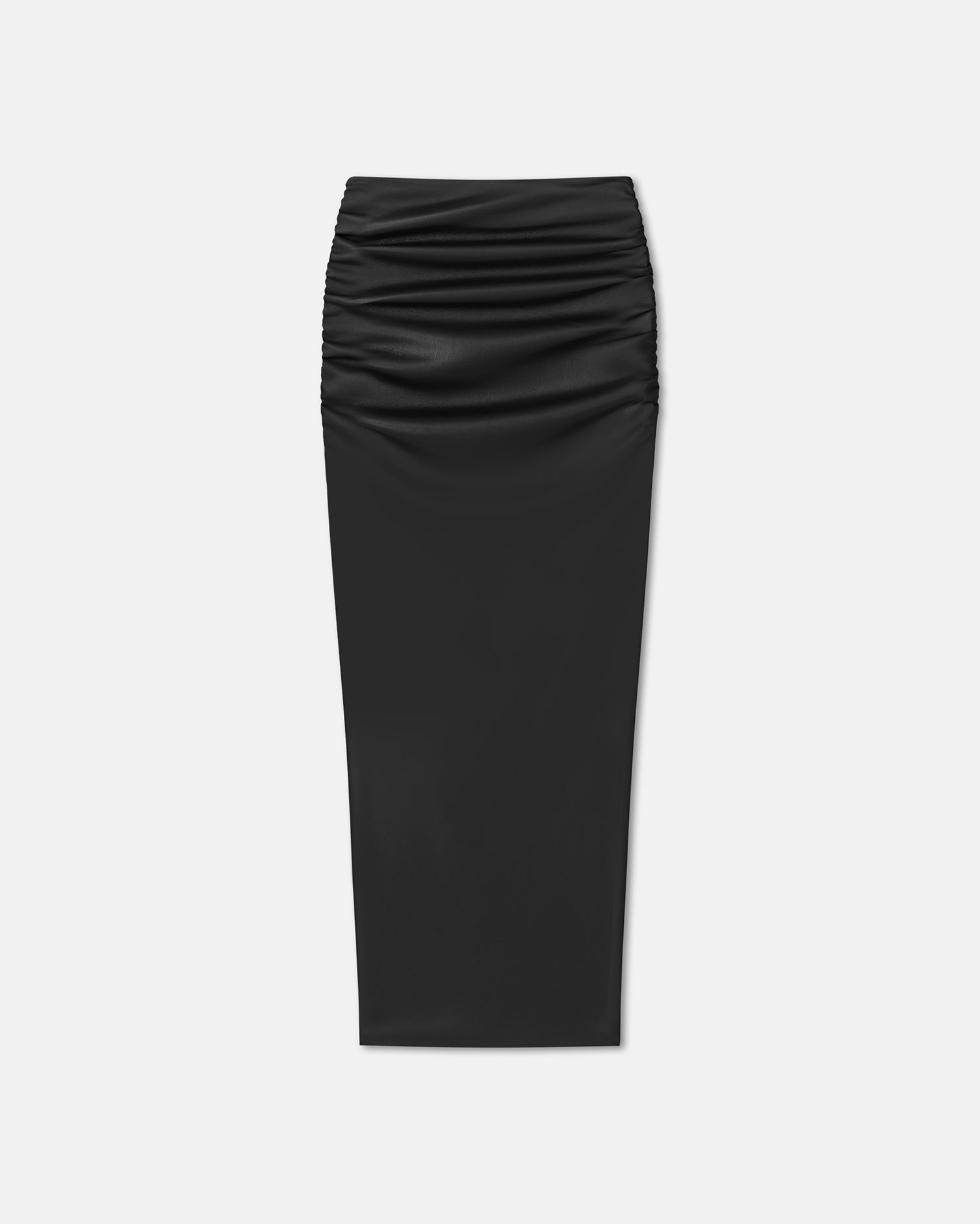 Hester Ruched Okobor Alt-Leather Midi Skirt | Black