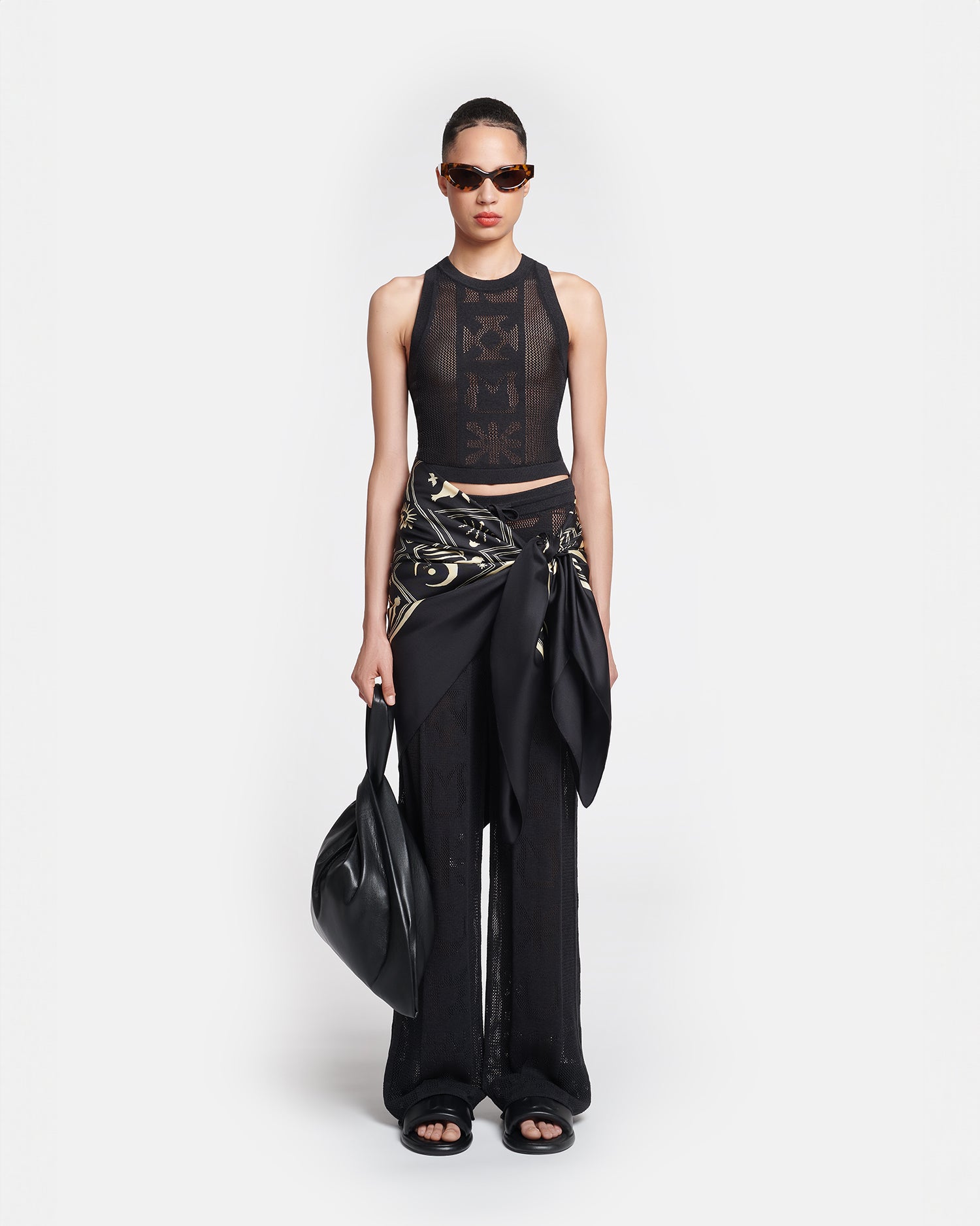 Wardon Paper Crochet Cropped Wide-Leg Pants | Black