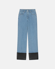 Raynee Leather-Trimmed Straight-Leg Jeans | Mid Blue