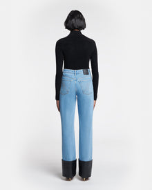 Raynee Leather-Trimmed Straight-Leg Jeans | Mid Blue