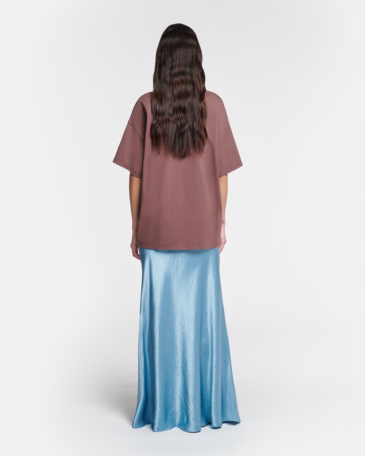 Fea Crinkled-Satin Long Skirt | Aqua