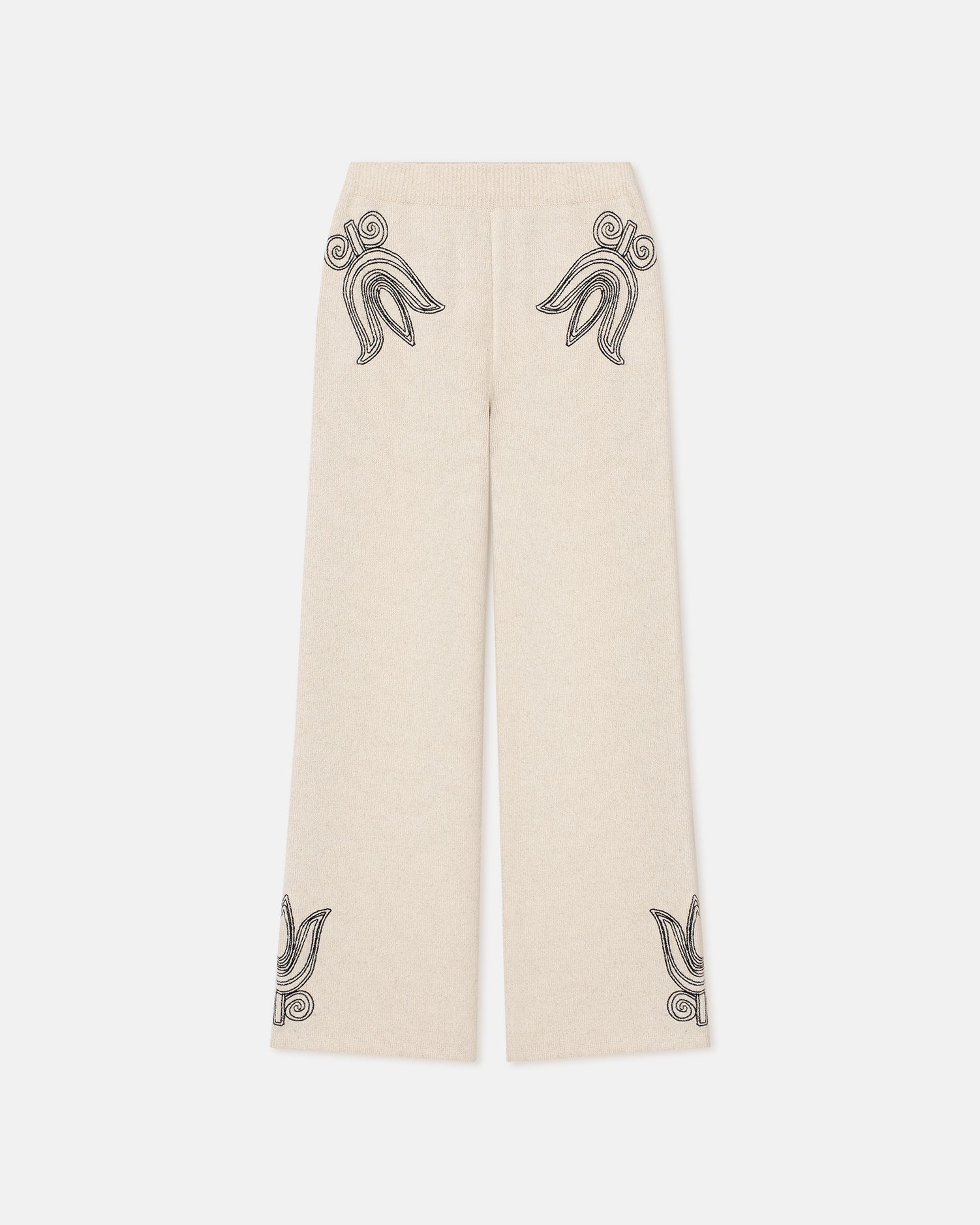 Emmie Embroidered Textured-Linen Pants | Natural/Black