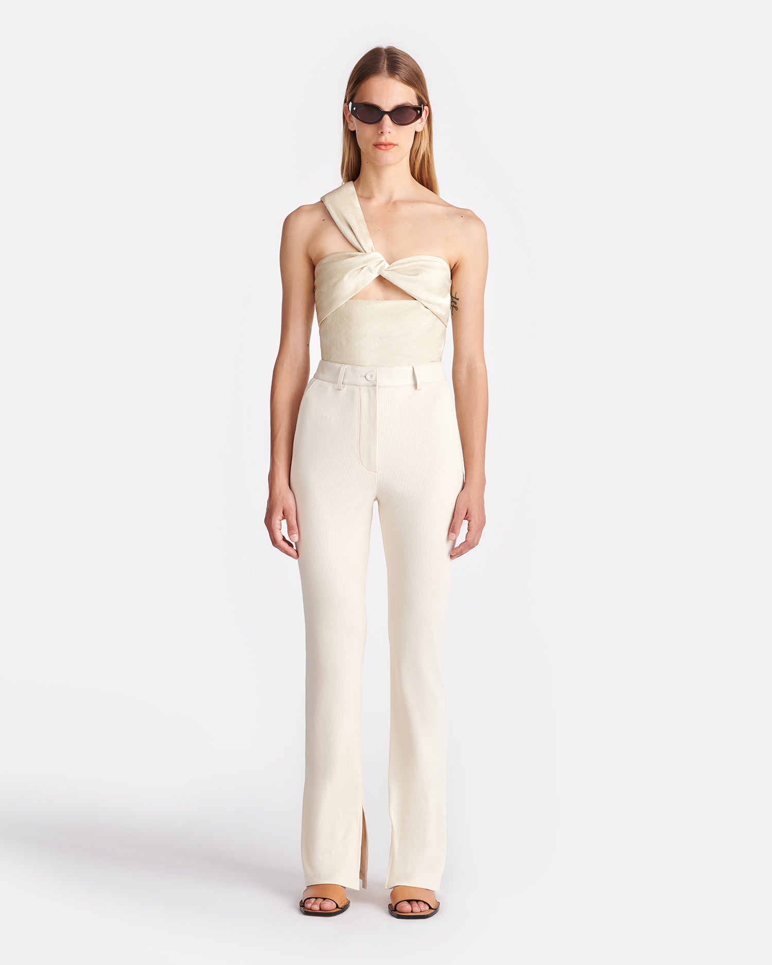 Mykas Leather-Trimmed Ribbed-Jersey Pants | Creme