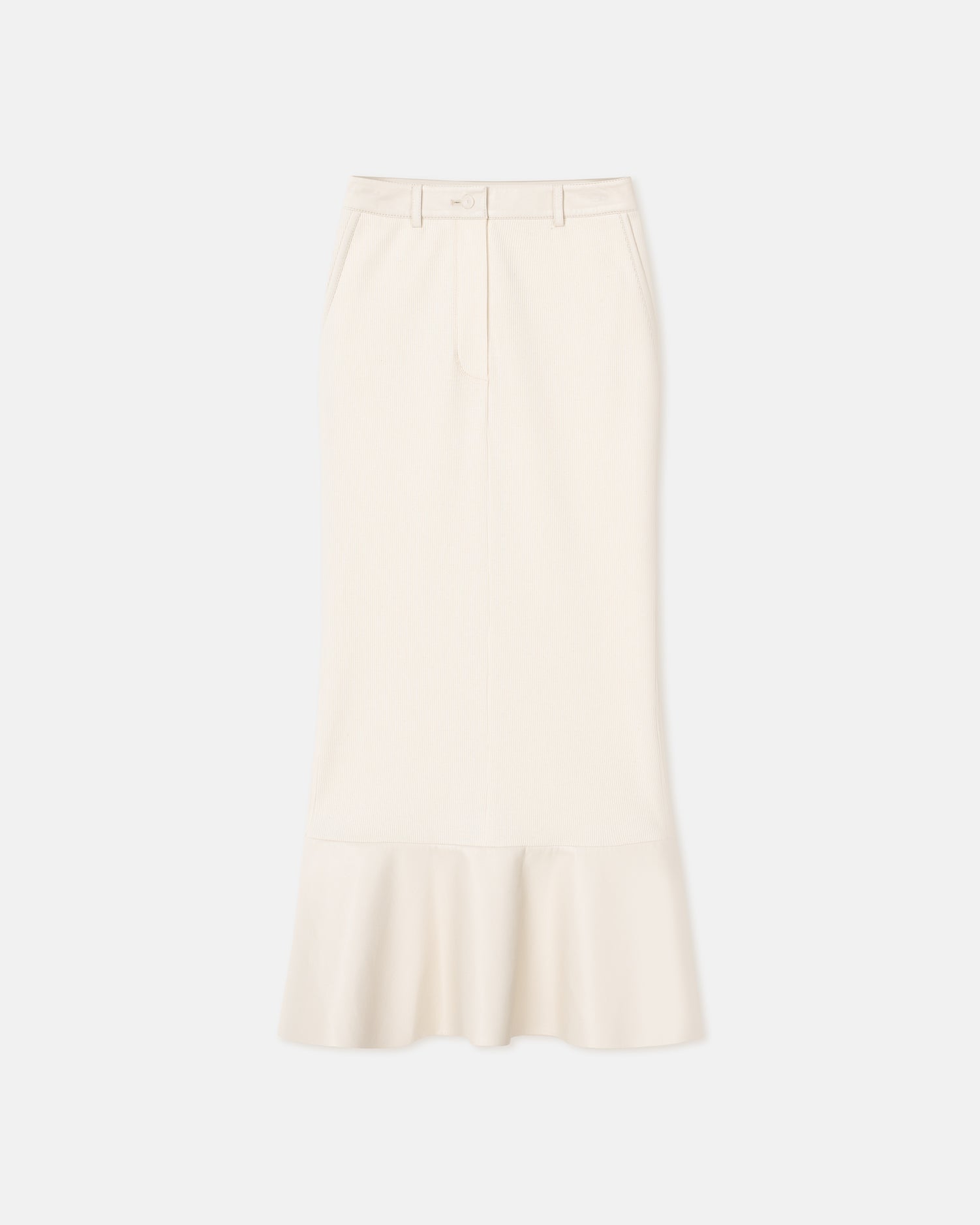 Jenace Leather-Trimmed Ribbed-Jersey Skirt | Creme