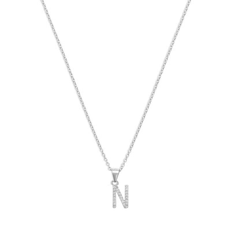 The Pave Single Block Initial Necklace | 18KT Gold Vermeil & Sterling Silver