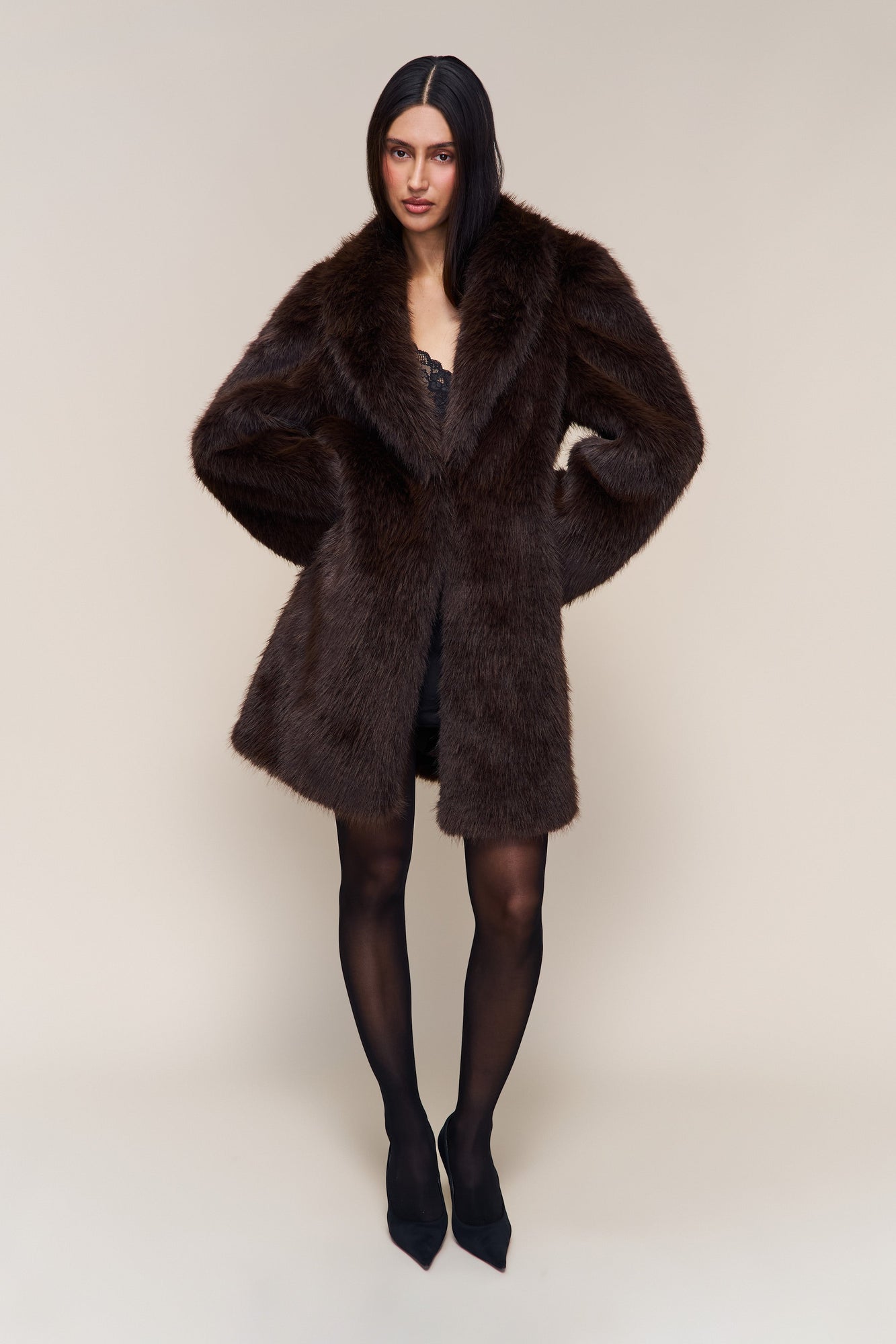 Womens | Roxie Faux Fur Coat | Chocolate