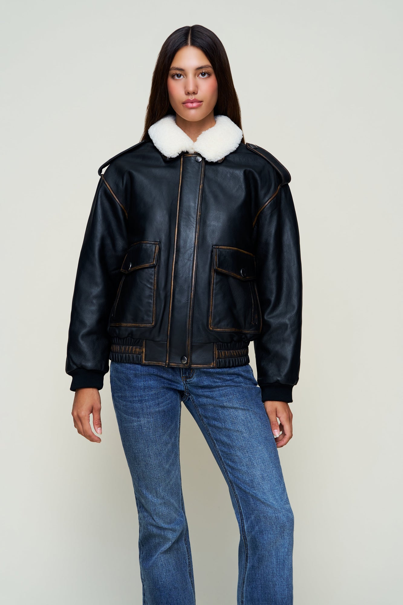 Womens | Hugo Vintage Leather Bomber | Dark Chocolate