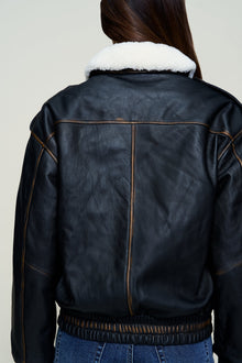 Womens | Hugo Vintage Leather Bomber | Dark Chocolate