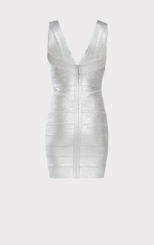 Deep V Bandage Dress | Silver Foil