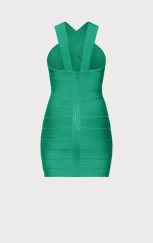 Crossover Halter Mini Dress | Green Opal