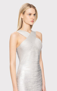 Foil Halter Mini Dress | Silver Foil