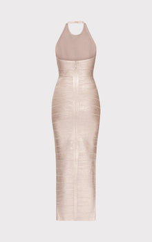 Foil Halter Bandage Gown | Rose Gold Foil