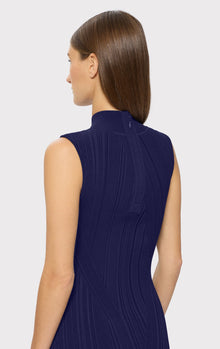 Rib Knit Sleeveless Turtleneck Dress | Classic Blue