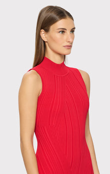 Rib Knit Sleeveless Turtleneck Dress | Red Lacquer