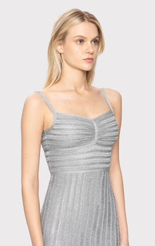 Lurex Eyelash Sweetheart Dress | Metallic Silver