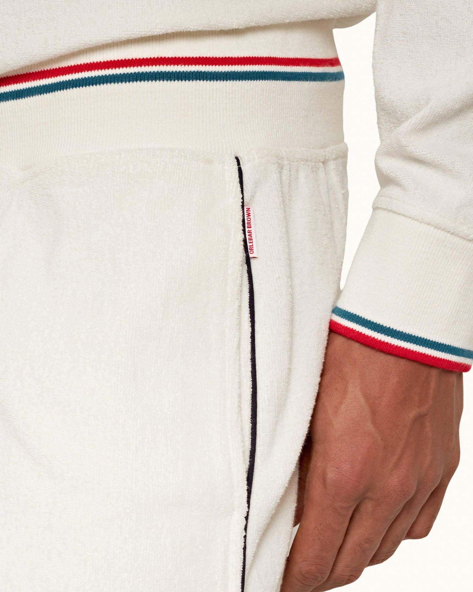 White Sand O.B Stripe Tipping Towelling Sweat Shorts | White Sand