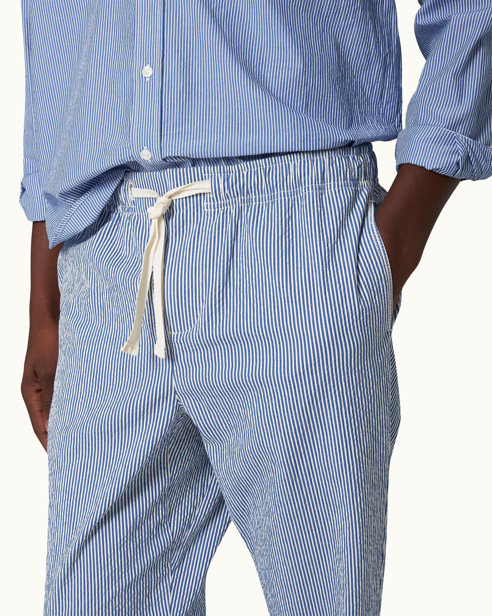 Men | Alex Seersucker Trouser | Blueberry/White Stripe
