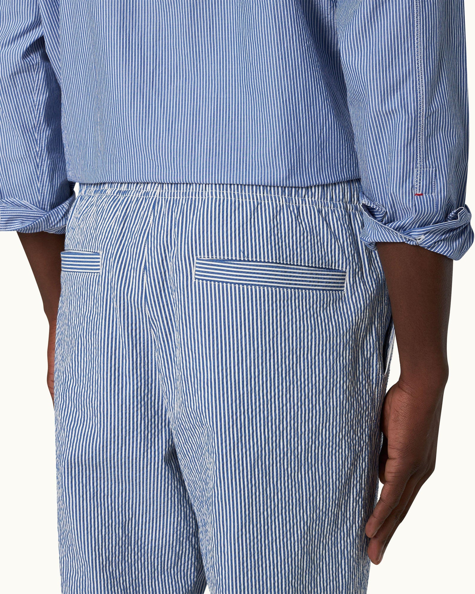 Men | Alex Seersucker Trouser | Blueberry/White Stripe