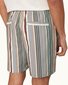 Alex Relaxed Fit Canvas Drawcord Shorts in Multi-Stitch Stripe Woven In Italy | Multi
