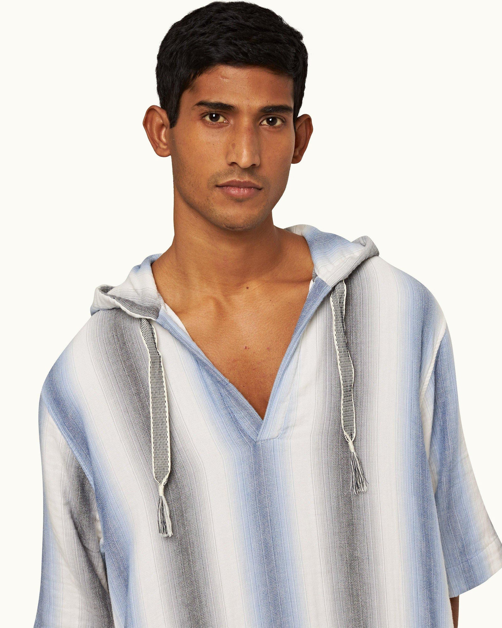 Matchstick/Blue Depths Oasis Stripe Relaxed Fit Hooded Cotton Kaftan | Matchstick/Blue Depths