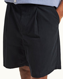 Night Iris Easy Fit Single Pleat Laundered Cotton Shorts | Night Iris