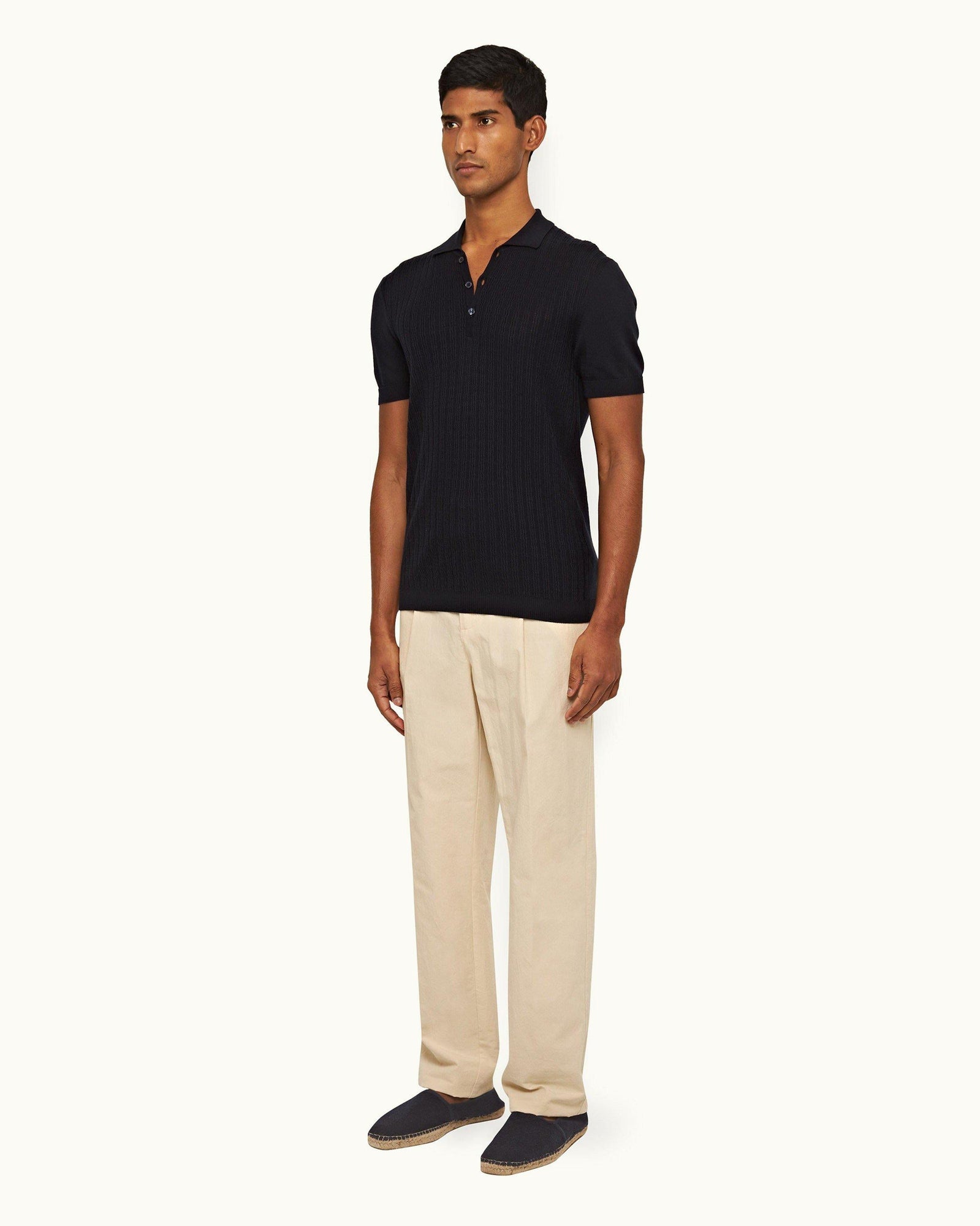 Pebble Easy Fit Single Pleat Laundered Cotton Trousers | Pebble