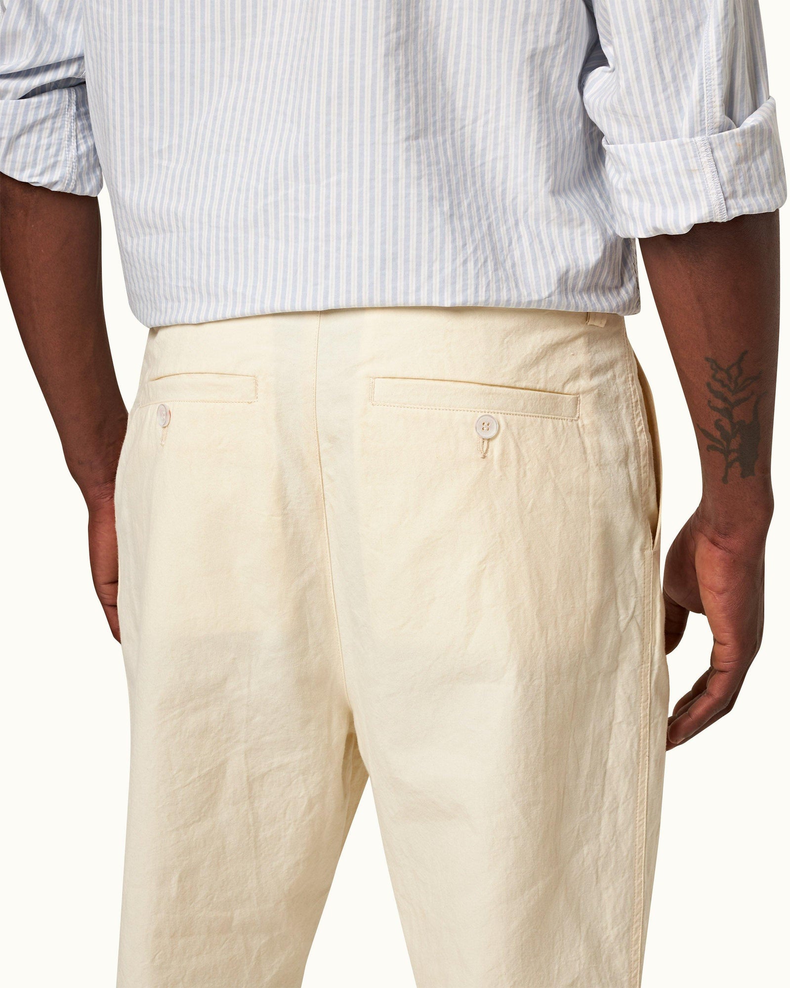 White Sand Relaxed Fit Laundered Cotton Canvas Trousers | White Sand