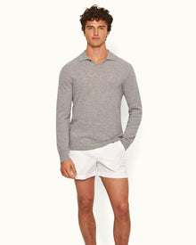 Bruno Cashmere Cinder Waffle Stitch Cashmere Polo Shirt | Cinder