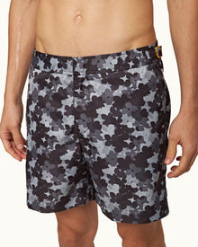 Bulldog Blossom Print Mid-Length Swim Shorts In Piranha Grey | Piranha Grey