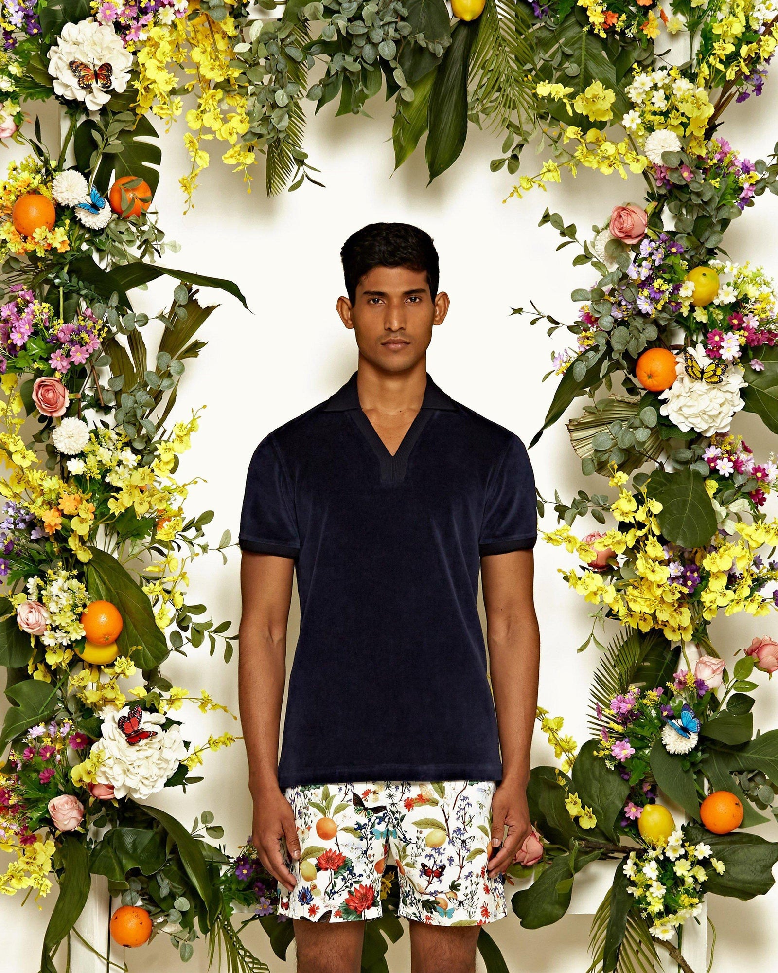 Bulldog Almond/Multi Botanical Mid-Length Swim Shorts | Almond