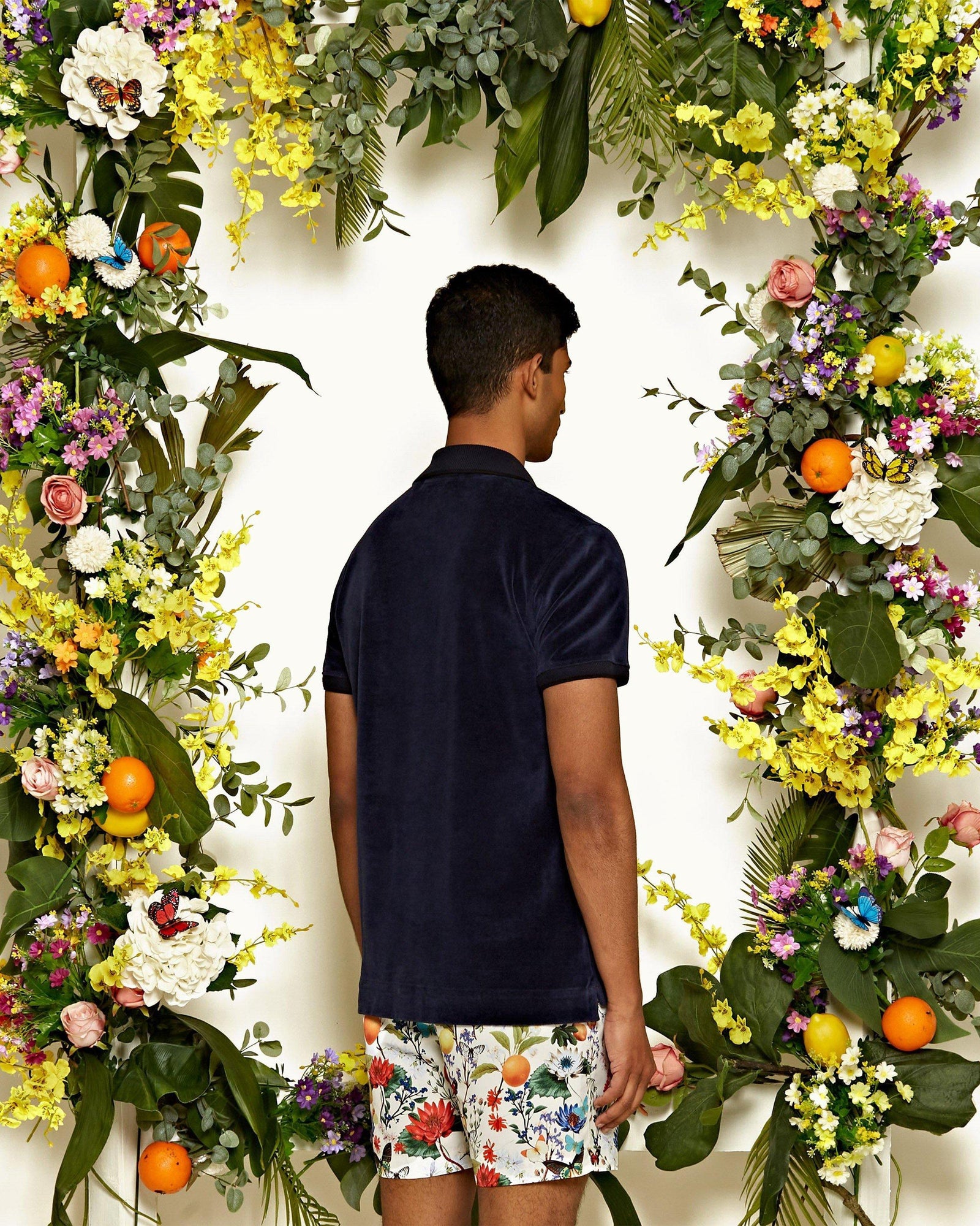 Bulldog Almond/Multi Botanical Mid-Length Swim Shorts | Almond