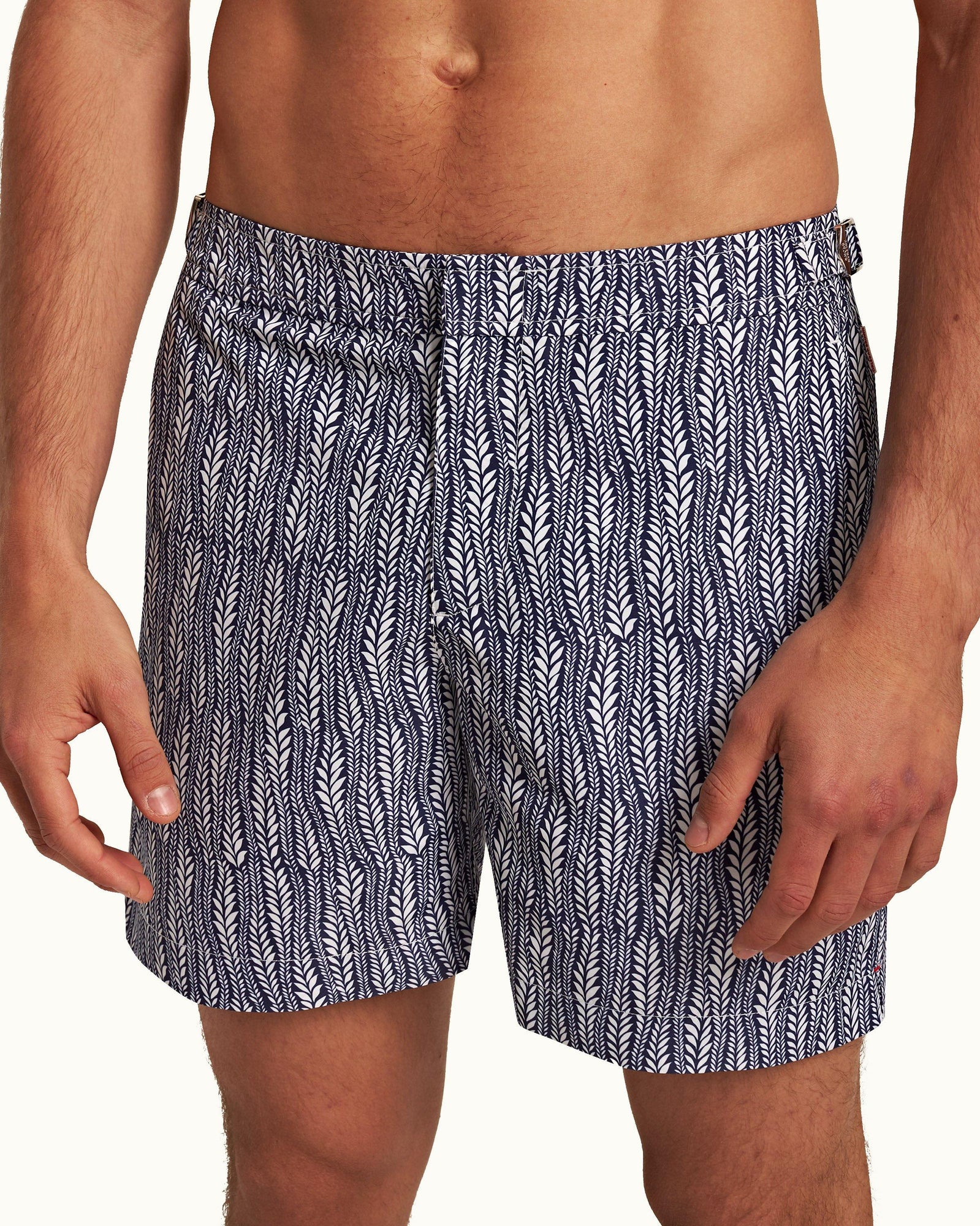 Bulldog Lagoon Blue/White Fern Mid-Length Swim Shorts | Lagoon Blue/White