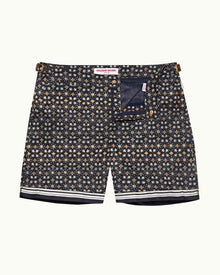 Bulldog Fiore Print Mid-Length Swim Shorts In Night Iris Blue | Night Iris