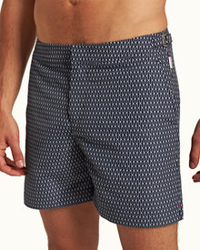 Bulldog Midnight Navy/White Geo Pointpart Mid-Length Swim Shorts | Midnight Navy/White