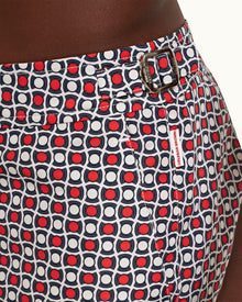 Vermillion Geo Tela Mid-Length Swim Shorts | Vermillion