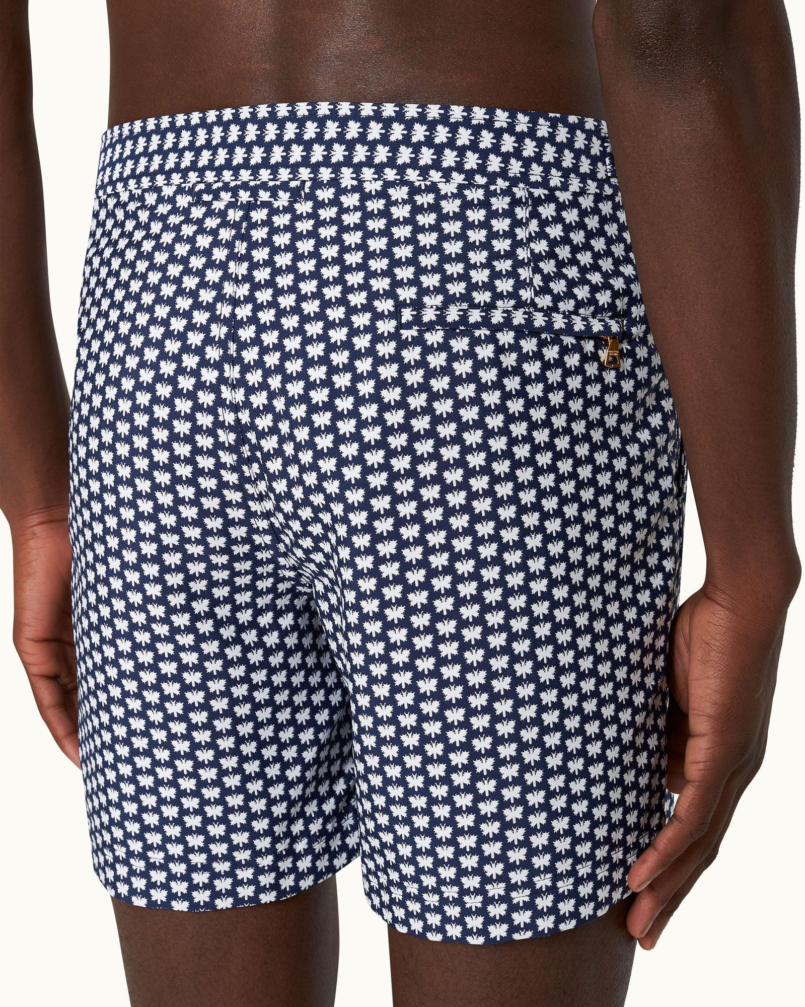 Bulldog Jacquard Flutter Jacquard Mid-Length Swim Shorts Woven In Italy in Night Iris/White Sand colour | Night Iris/White Sand