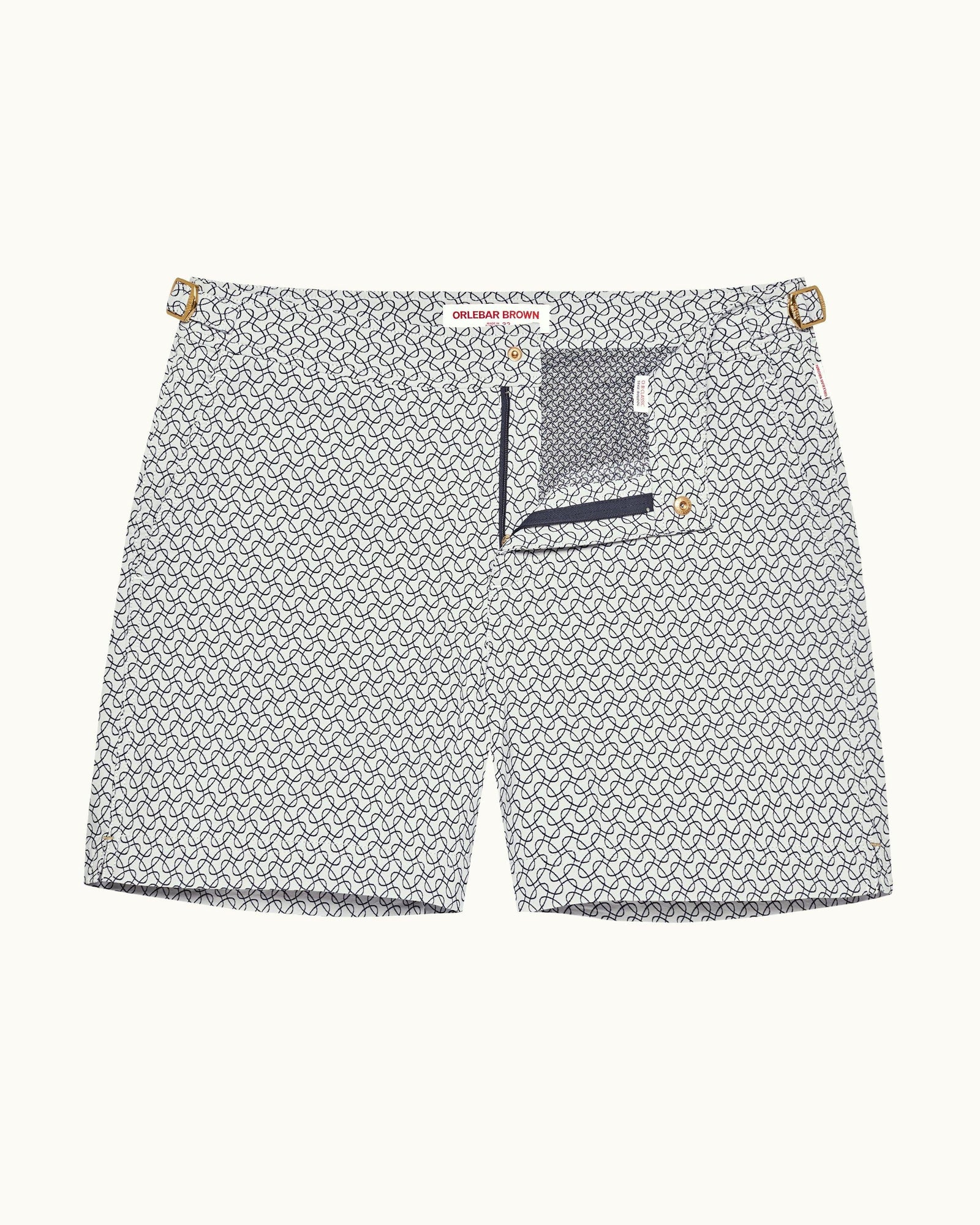 Bulldog White Sand/Night Iris Geometric Orb Jacquard Mid-Length Swim Shorts | White Sand/Night Iris