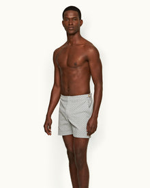 Bulldog White Sand/Night Iris Geometric Orb Jacquard Mid-Length Swim Shorts | White Sand/Night Iris