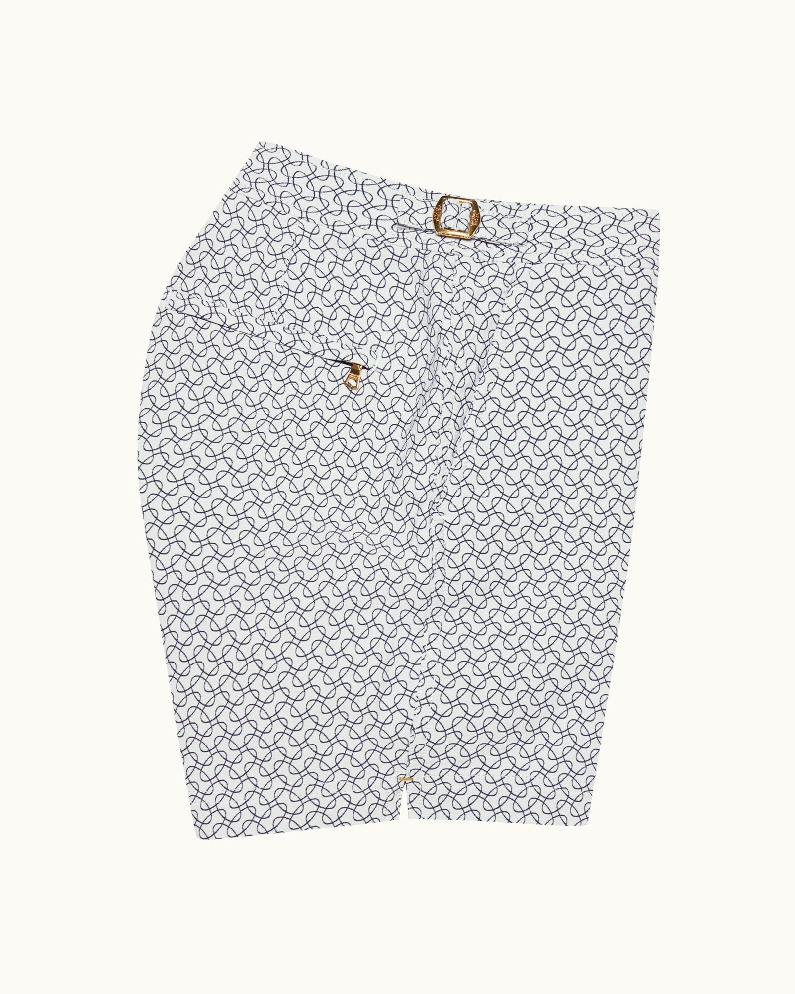 Bulldog White Sand/Night Iris Geometric Orb Jacquard Mid-Length Swim Shorts | White Sand/Night Iris