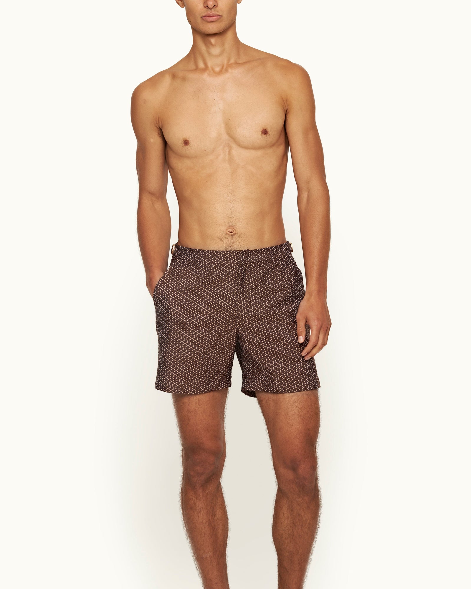 Bulldog Mid-Length Origami Jacquard Swim Shorts in Canela | Canela