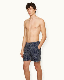Sedge Jacquard Mid-Length Swim Shorts In Night Iris Blue | Night Iris