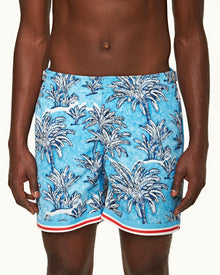 Bulldog Bright Wish Blue Palm Border Mid-Length Swim Shorts | Bright Wish Blue