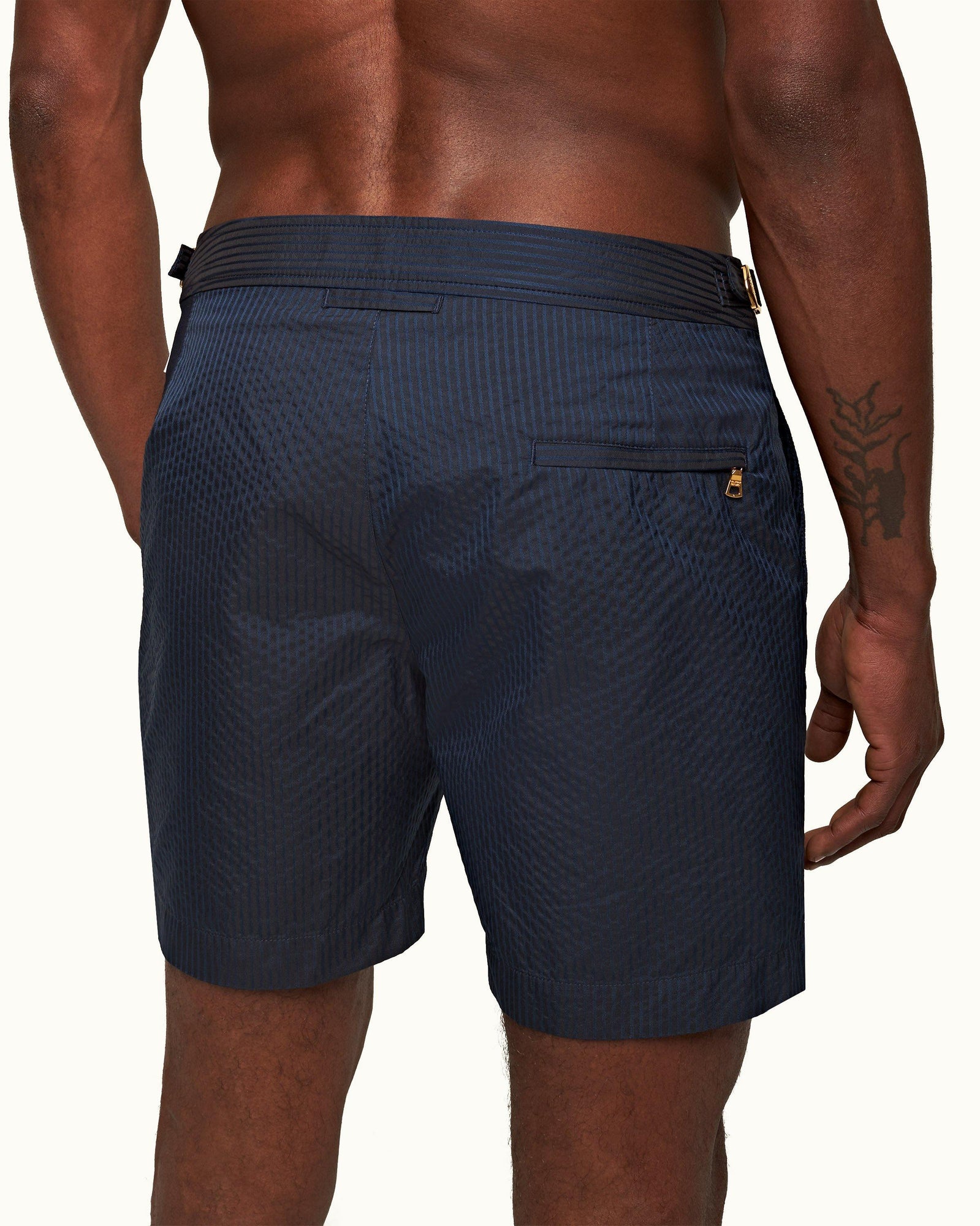 Night Iris Tonal Seersucker Mid-Length Swim Shorts | Night Iris